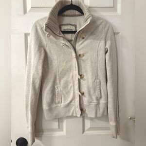 Abercrombie and Fitch women’s zip up mock neck sweater with buttons in cream m
